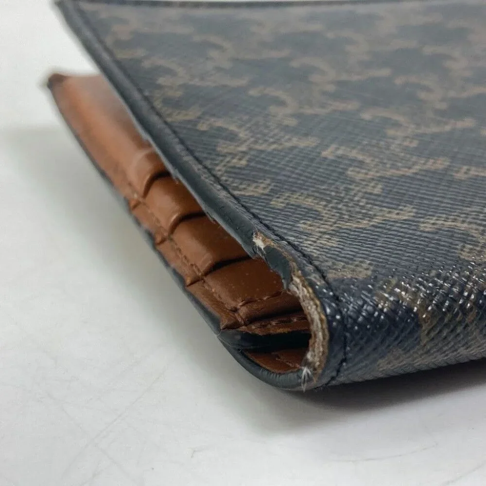 CELINE Card Case triomphe wallet with flap Folded wallet Leather Brown